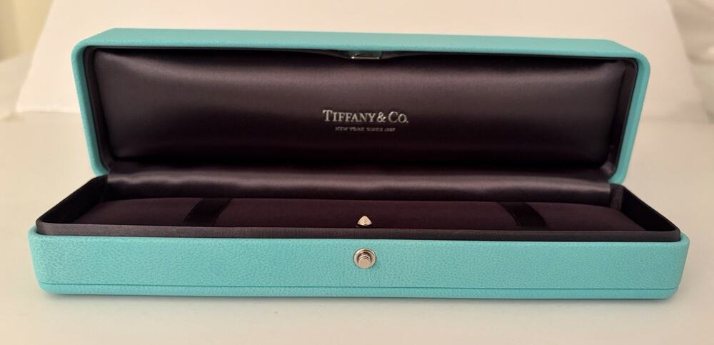 AUTHENTIC Tiffany & Co. Blue Leather Bracelet Case Empty Box Ribbon